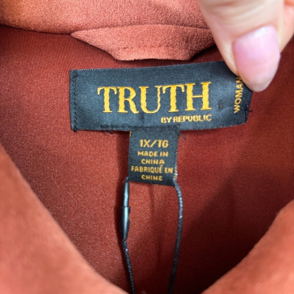 Truth by Republic Shacket Plus 1X Orange Shirt Jacket Casual Western Boho Suede - Picture 11 of 12
